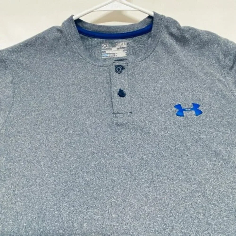 Under Armour Long Sleeve Men's Medium Heather Blue Loose Fit Coldgear Henley EUC